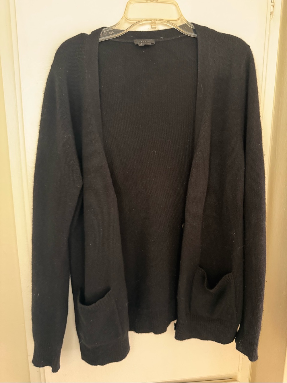 Theory Black Open-Front Pocket Cardigan